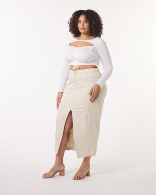 "Leah" Cotton Tencel Cargo Maxi Skirt in Oat