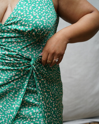 “Arlene” Twist-Front Wrap Dress in Painted Silky Dot