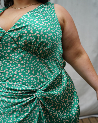 “Arlene” Twist-Front Wrap Dress in Painted Silky Dot