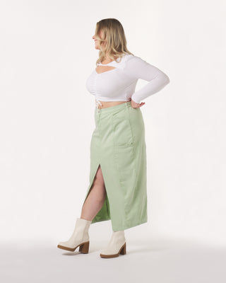 "Leah" Cotton Tencel Cargo Maxi Skirt in Sage