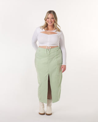"Leah" Cotton Tencel Cargo Maxi Skirt in Sage