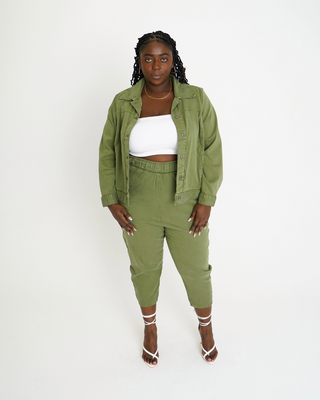 "Leah" Cotton Tencel Jacket in Olive