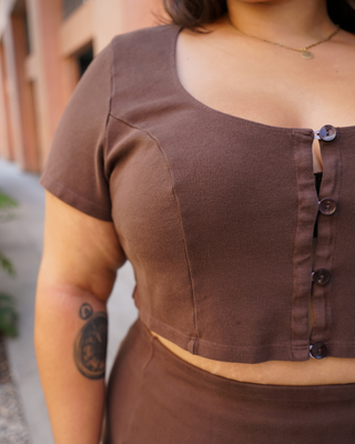 "Aubrey" Garment-Dyed Staple Crop Top in Chocolate
