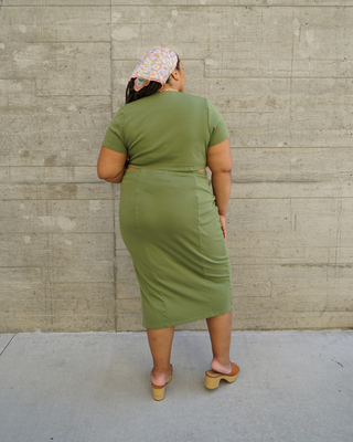 "Aubrey" Garment-Dyed Staple Midaxi Skirt in Olive
