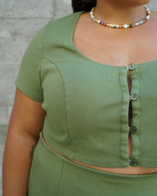 "Aubrey" Garment-Dyed Staple Crop Top in Olive