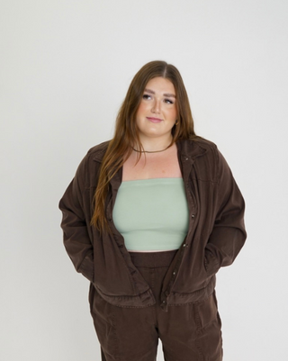 "Leah" Cotton Tencel Jacket in Brown