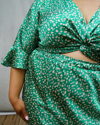 “Lorea” Bias Cut Mini Skirt in Painted Silky Dot
