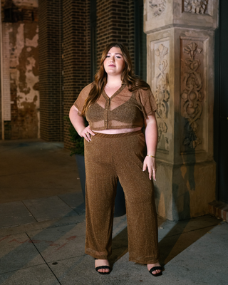“Arielle" Pull-On Pant in Cocoa Shimmer Mesh
