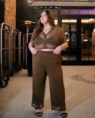 “Arielle" Pull-On Pant in Cocoa Shimmer Mesh