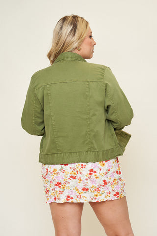 "Leah" Cotton Tencel Jacket in Olive