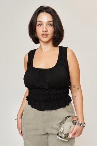 Molly Shirred Waist Top in Black