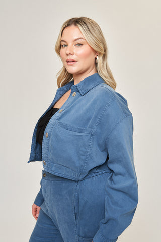 Drew Cotton Tencel Crop Jacket in Slate Blue