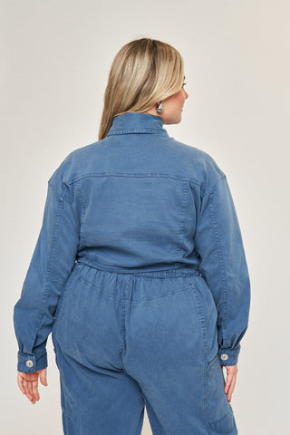 Drew Cotton Tencel Crop Jacket in Slate Blue