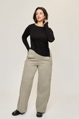 Tara Cotton Tencel Cargo Pant in Soft Olive