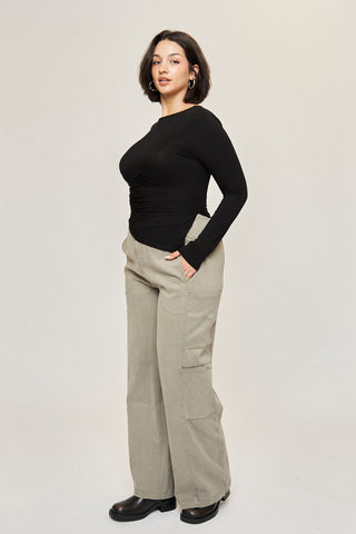 Tara Cotton Tencel Cargo Pant in Soft Olive