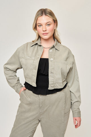 Drew Cotton Tencel Crop Jacket in Soft Olive