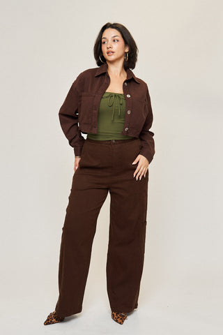 Tara Cotton Tencel Cargo Pant in Espresso