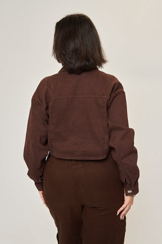 Drew Cotton Tencel Crop Jacket in Espresso