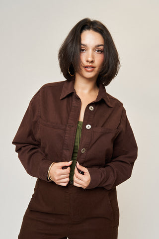 Drew Cotton Tencel Crop Jacket in Espresso