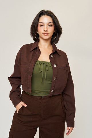 Drew Cotton Tencel Crop Jacket in Espresso