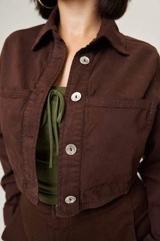 Drew Cotton Tencel Crop Jacket in Espresso