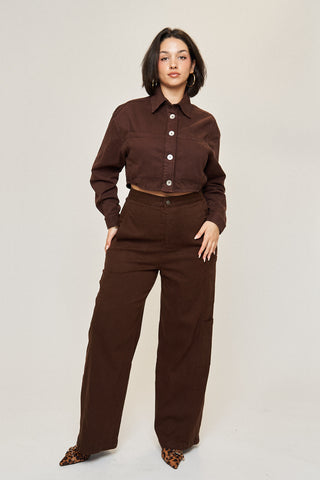 Tara Cotton Tencel Cargo Pant in Espresso