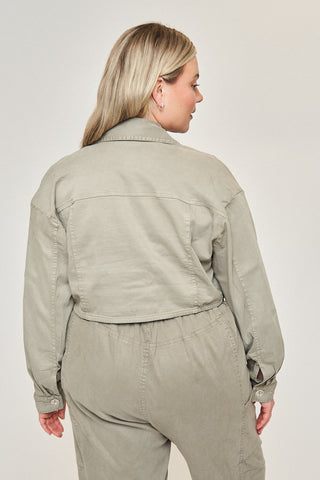 Drew Cotton Tencel Crop Jacket in Soft Olive