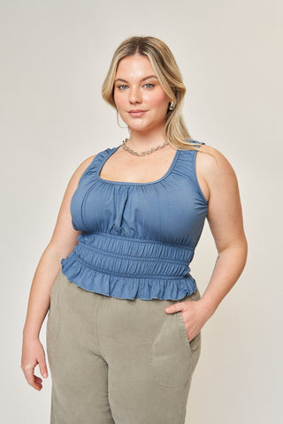 Molly Shirred Waist Top in Denim Blue