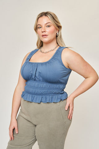 Molly Shirred Waist Top in Denim Blue