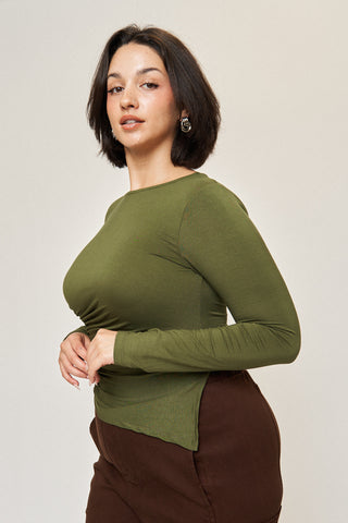 Chloe Asymmetrical Split Top in Army Green
