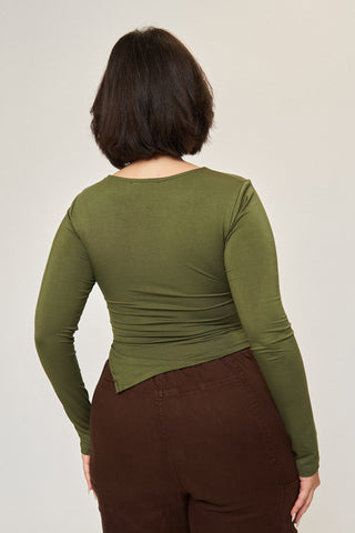 Chloe Asymmetrical Split Top in Army Green