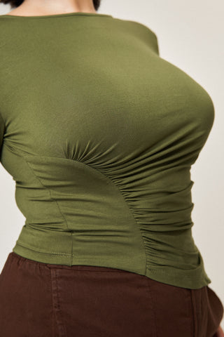 Chloe Asymmetrical Split Top in Army Green