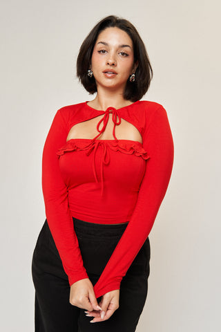 Isabelle Tie-Front Shrug in Cherry