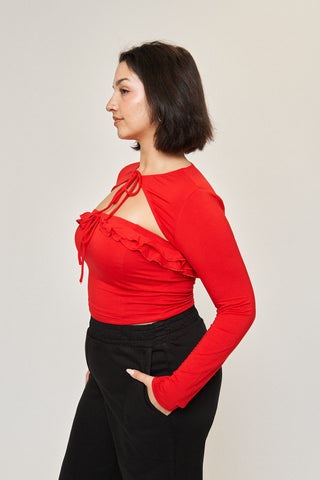 Isabelle Tie-Front Shrug in Cherry