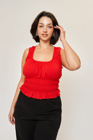 Molly Shirred Waist Top in Cherry