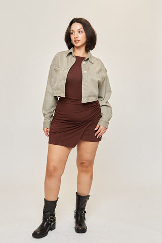 Drew Cotton Tencel Crop Jacket in Soft Olive