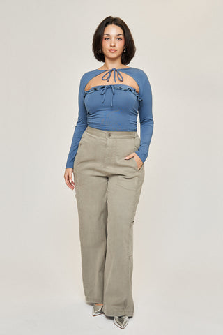 Isabelle Tie-Front Shrug in Denim Blue