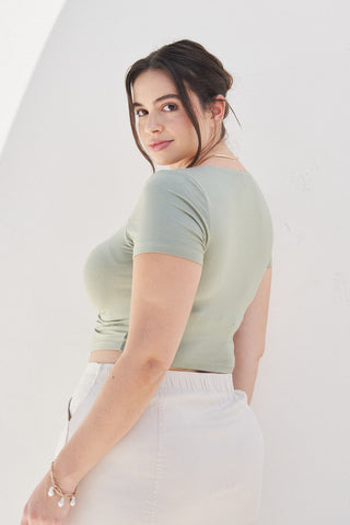 "Skylar” Ruched Baby Tee in Sage