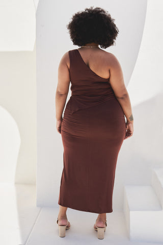 "Casey” Ruched Maxi Skirt in Chocolate