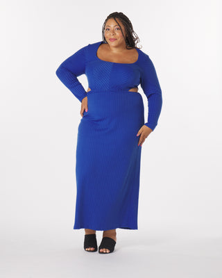 "Madeline” Knit Cut-Out Maxi Dress in Royal