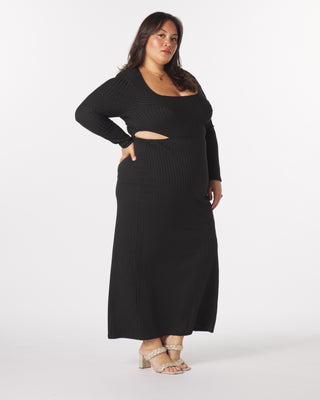 “Madeline” Knit Cut-Out Maxi Dress in Black
