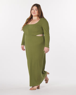 "Madeline” Knit Cut-Out Maxi Dress in Olive