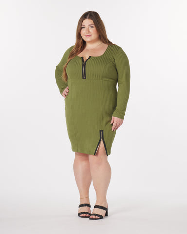 “Liz” Knit Mini Dress in Olive