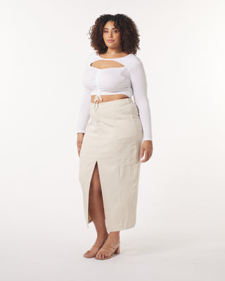 "Leah" Cotton Tencel Cargo Maxi Skirt in Oat