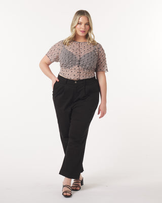 "Leah" Cotton Tencel Pleated Pant in Black