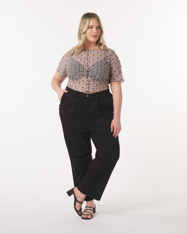 "Leah" Cotton Tencel Pleated Pant in Black