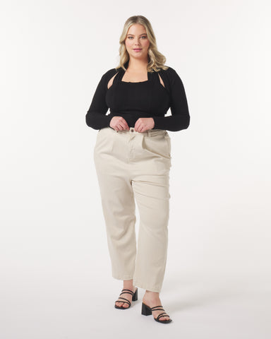 "Leah" Cotton Tencel Pleated Pant in Oat