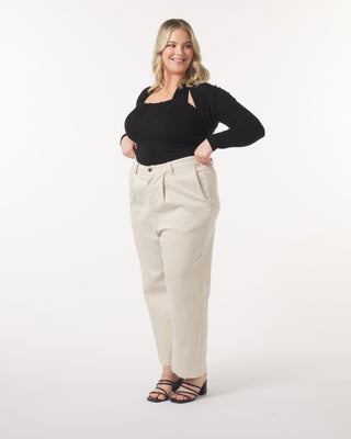 "Leah" Cotton Tencel Pleated Pant in Oat