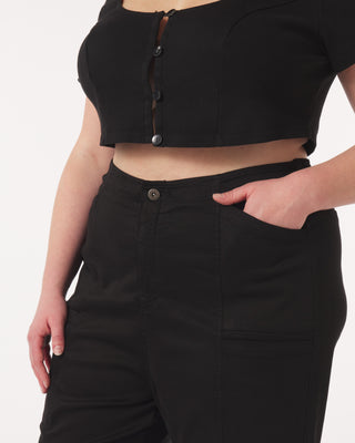 "Aubrey" Garment-Dyed Staple Crop Top in Black