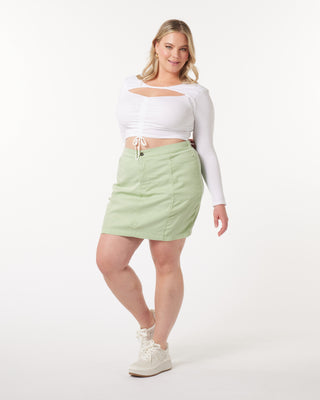 "Leah" Cotton Tencel Cargo Mini Skirt in Sage